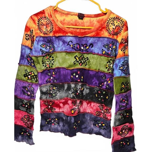 Himalayan Group Hand Painted Colorful Bohemian Long Sleeve Top Size Small - Picture 1 of 7